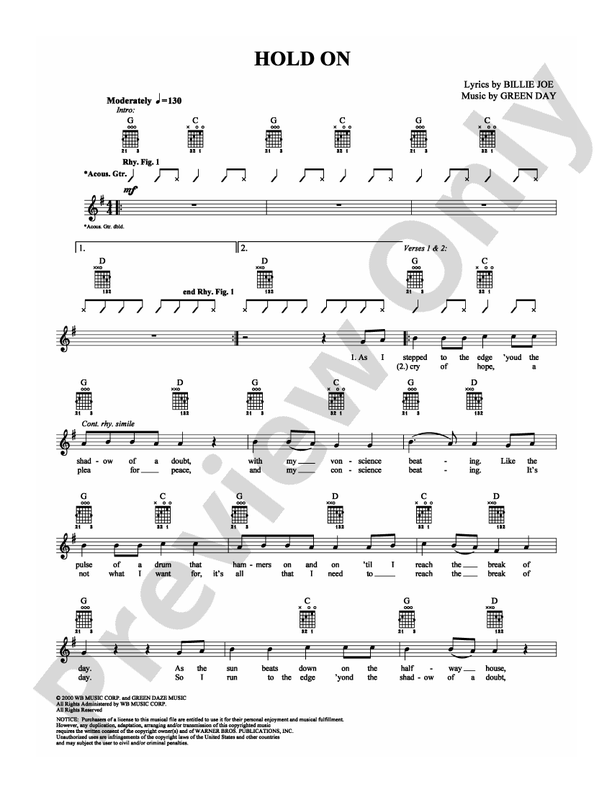 Hold On - Greenday - Guitar TAB (Digital Download)