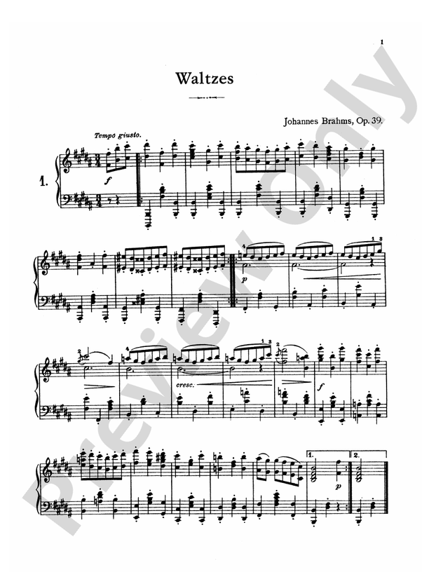 Brahms - Waltzes, Op. 39 - Piano Solo (Digital Download)