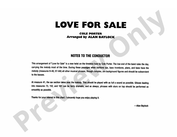Love for Sale - Jazz Ensemble Conductor Score & Parts (Digital Download)