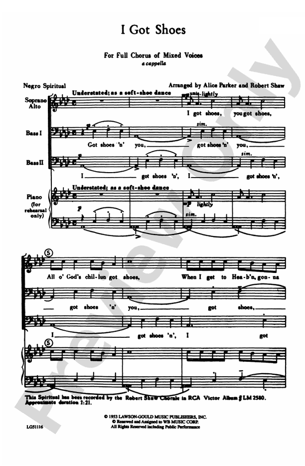 I Got Shoes – SATB Choral Octavo - Digital Sheet Music Download (Digital Download)