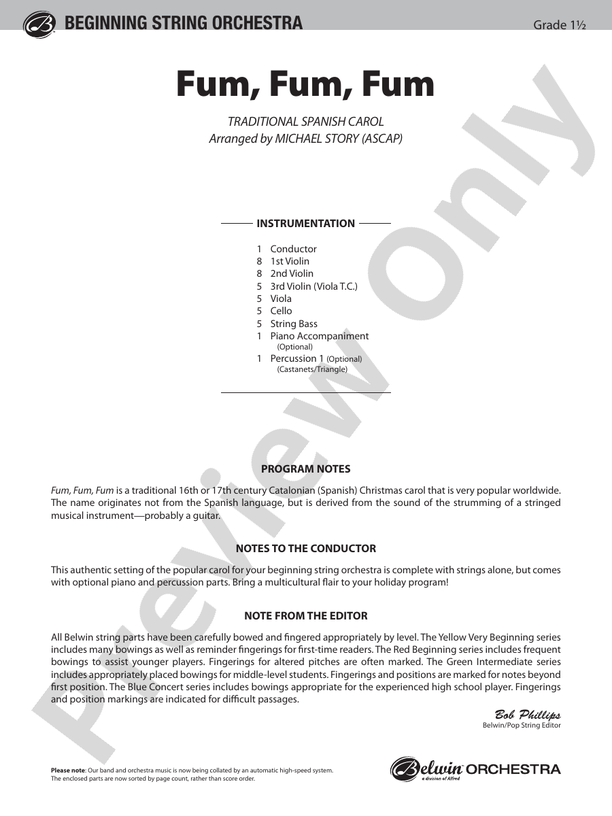 Fum, Fum, Fum – String Orchestra Conductor Score & Parts (Digital Download)