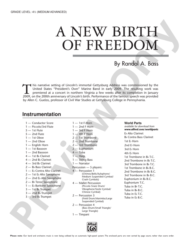 A New Birth of Freedom - Concert Band Conductor Score & Parts (Digital Download)