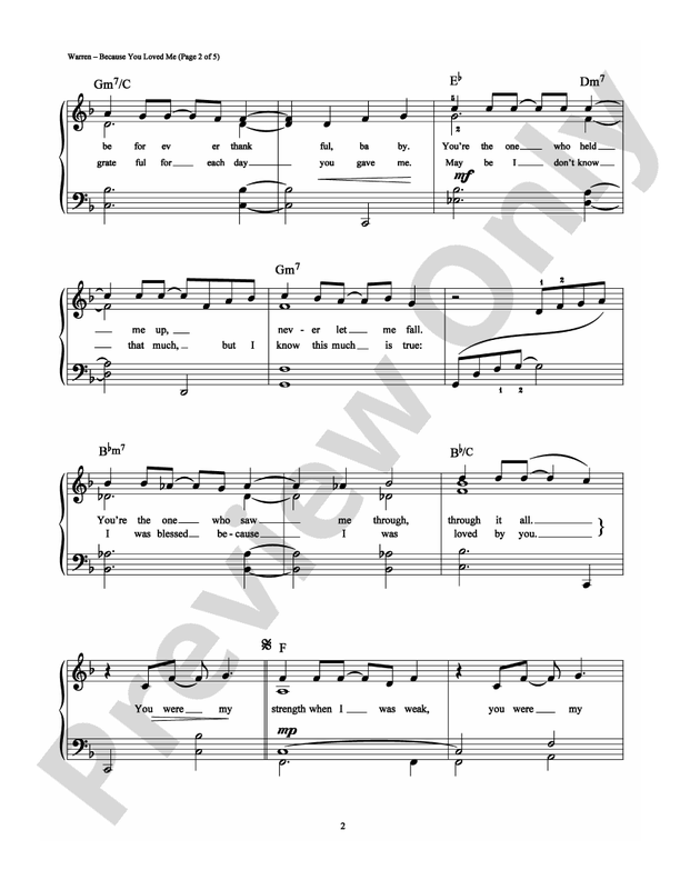 Because You Loved Me - Arr. Dan Coates (DSM-PS-0006137) - Easy Piano (Digital Download)