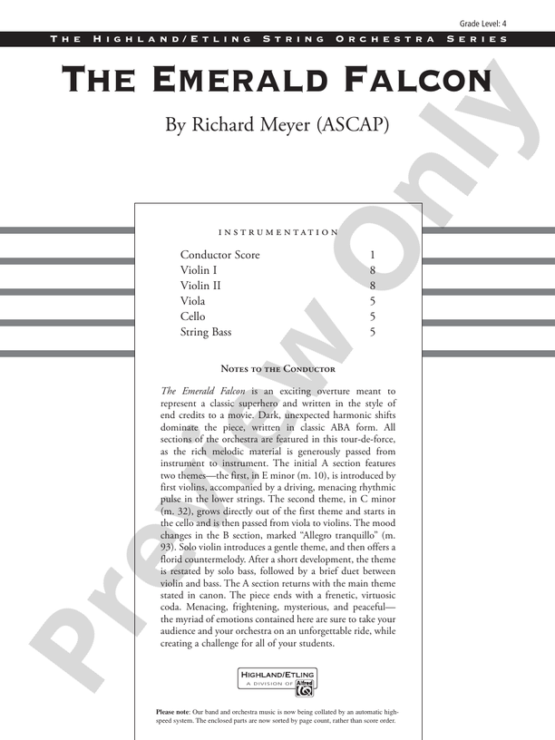The Emerald Falcon – String Orchestra Conductor Score & Parts (Digital Download)