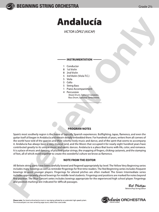 Andalucía – String Orchestra Conductor Score & Parts (Digital Download)