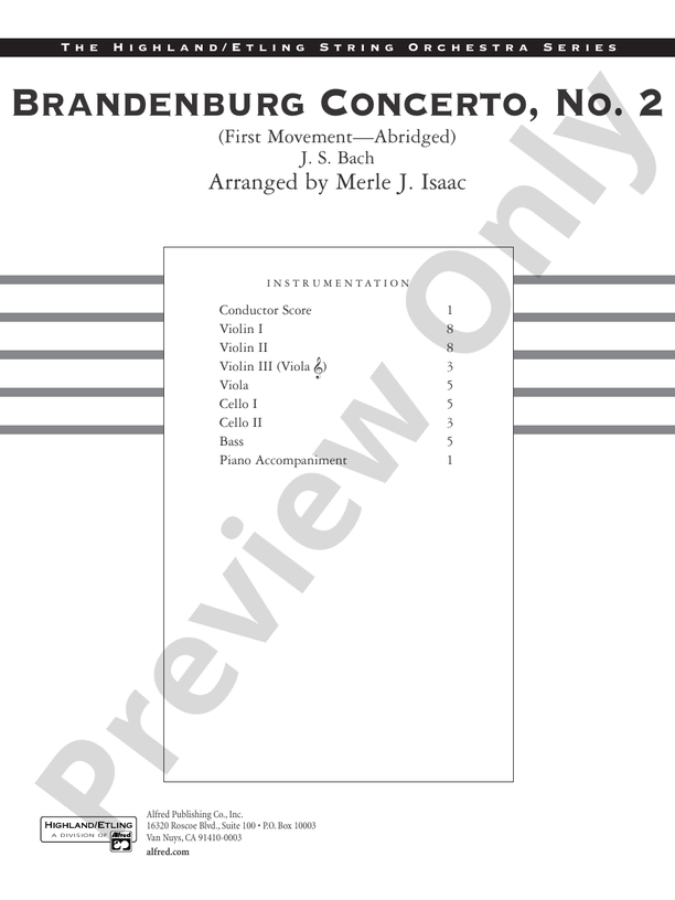 Brandenburg Concerto No. 2 – String Orchestra Conductor Score & Parts (Digital Download)