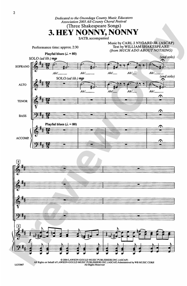 Hey, Nonny, Nonny (from Three Shakespeare Songs) – SATB Choral Octavo (Digital Download)