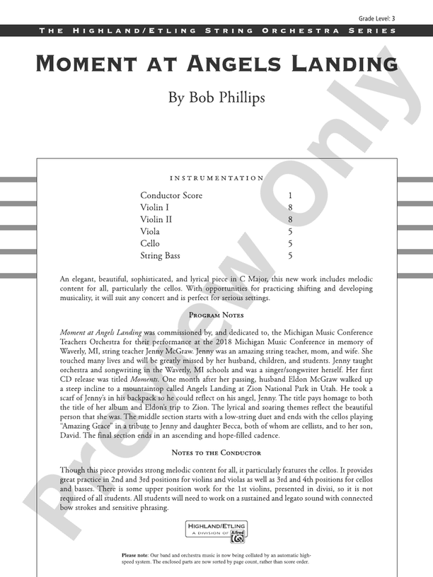Moment at Angels Landing - String Orchestra Conductor Score & Parts (Digital Download)
