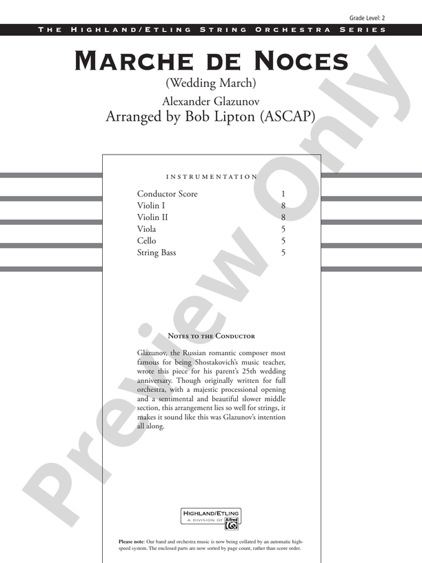 Marche de Noces – String Orchestra Conductor Score & Parts (Digital Download)