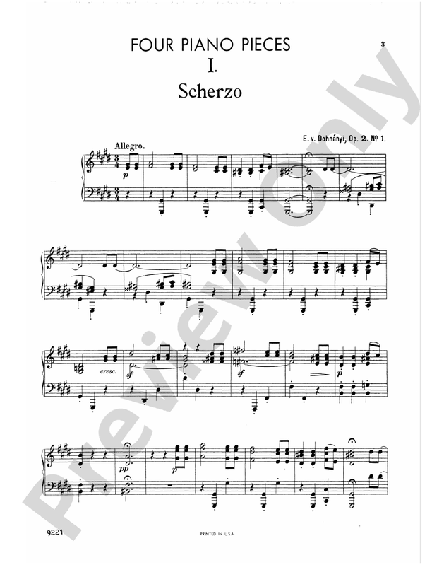 Dohnanyi - Four Piano Pieces, Op. 2 - Piano Solo (Digital Download)