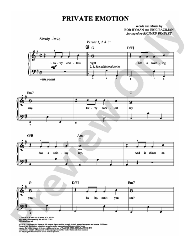 Private Emotion - Arr. Richard Bradley - Easy Piano (Digital Download)