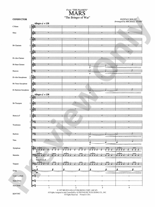 Mars ("The Bringer of War," from The Planets) - Concert Band Conductor Score & Parts (Digital Download)