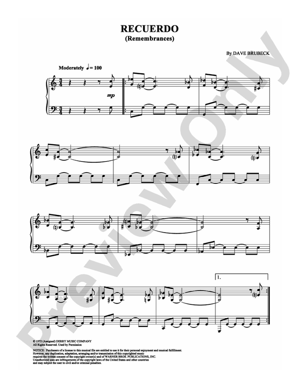 Recuerdo (Remembrances) - Piano (Digital Download)