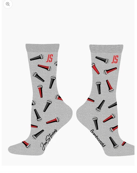 Womens Music Socks Grey with Microphones The Mic by John Stevens Bamboo