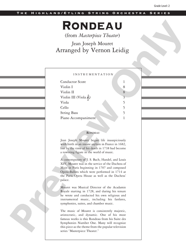 Rondeau (Theme from Masterpiece Theatre) – String Orchestra Conductor Score & Parts (Digital Download)