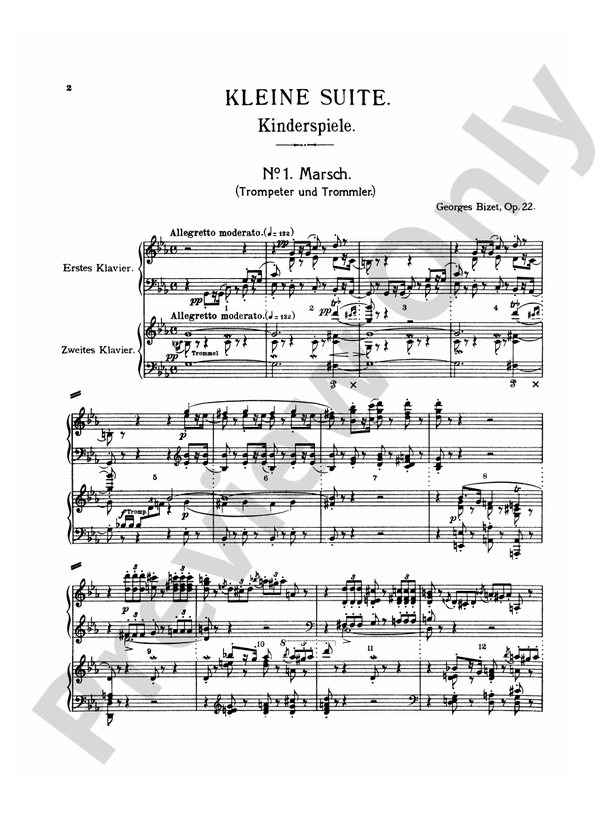Bizet - Children's Suite (Jeux D'Enfants) - 2 Piano, 4 Hands - TWO Copies required - (Digital Download)