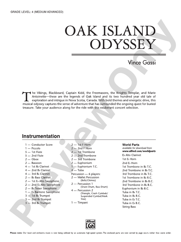 Oak Island Odyssey - Concert Band Conductor Score & Parts (Digital Download)