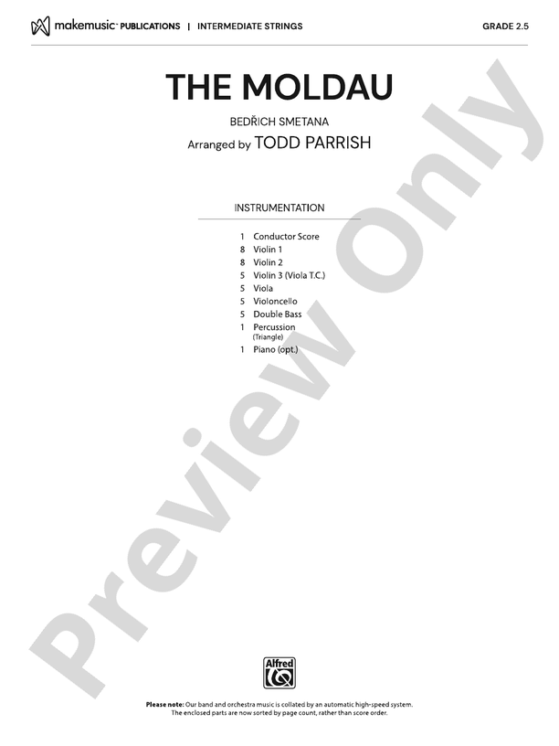The Moldau – String Orchestra Conductor Score & Parts (Digital Download)