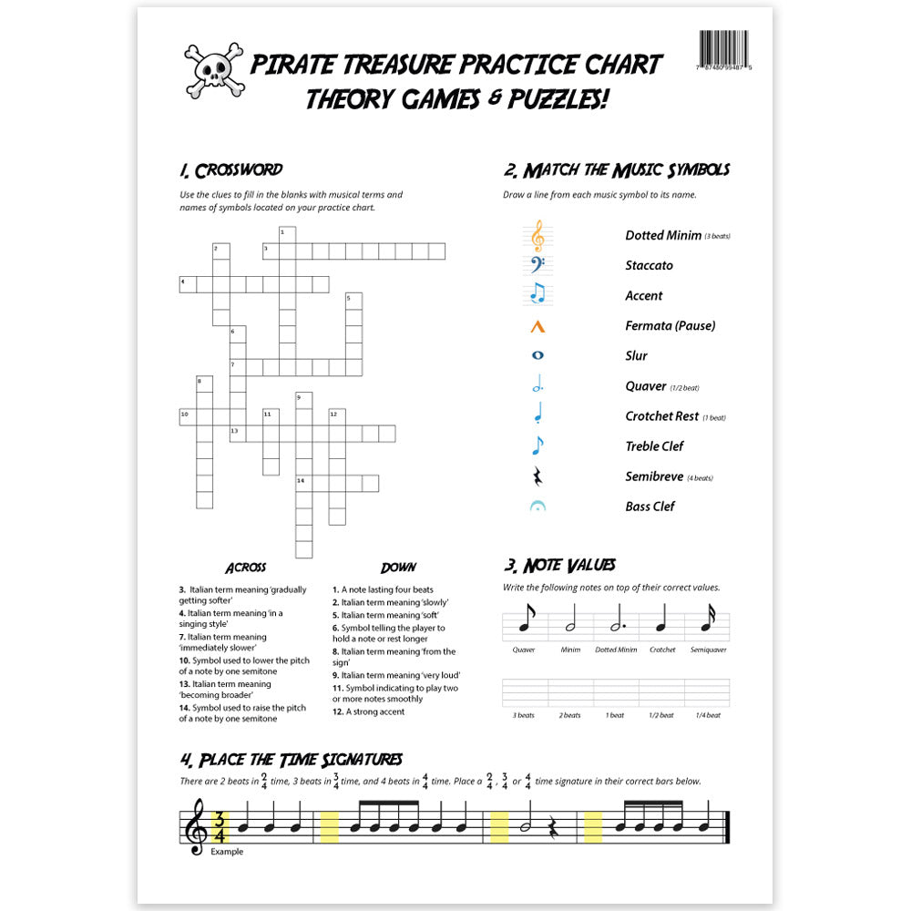 Pirate Treasure A3 Music Practice Chart by Musically Gifted