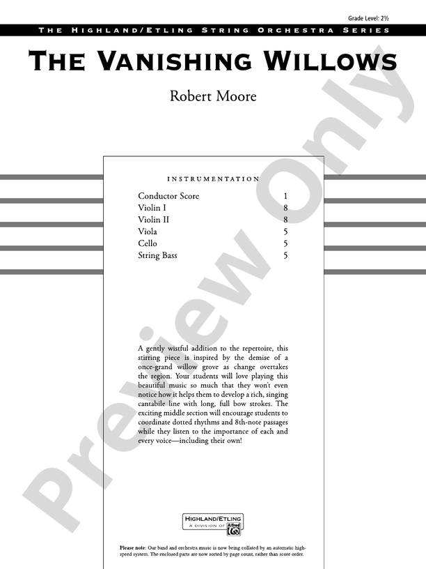 The Vanishing Willows – String Orchestra Conductor Score & Parts (Digital Download)