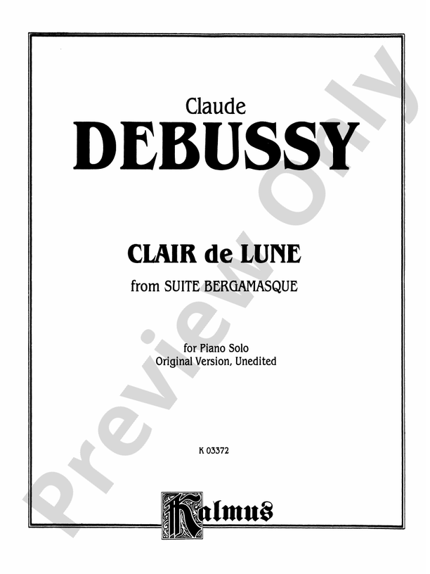 Debussy - Clair de Lune (from Suite Bergamasque) - Piano Solo (Digital Download)