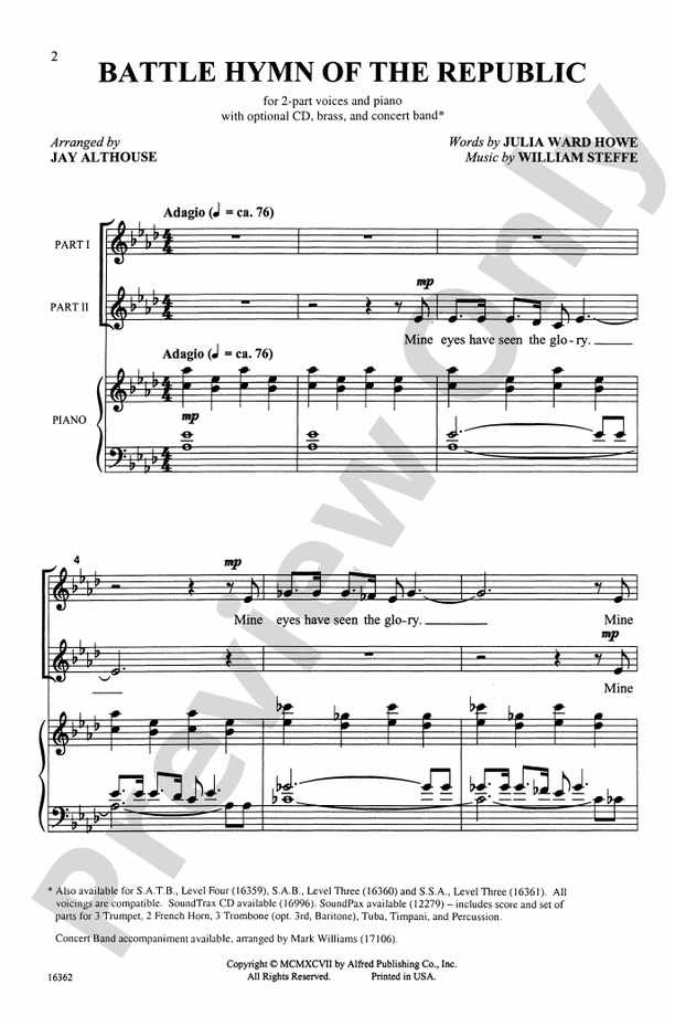 Battle Hymn of the Republic – 2-Part Choral Octavo (Digital Download)