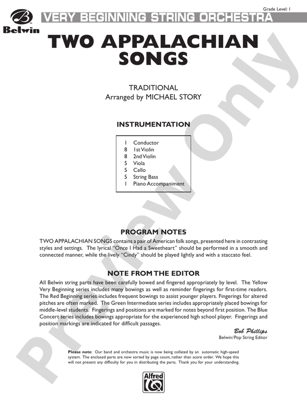 Two Appalachian Songs – String Orchestra Conductor Score & Parts (Digital Download)