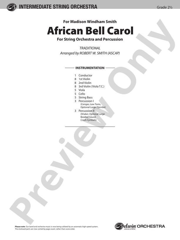 African Bell Carol (for String Orchestra and Percussion) – String Orchestra Conductor Score & Parts (Digital Download)