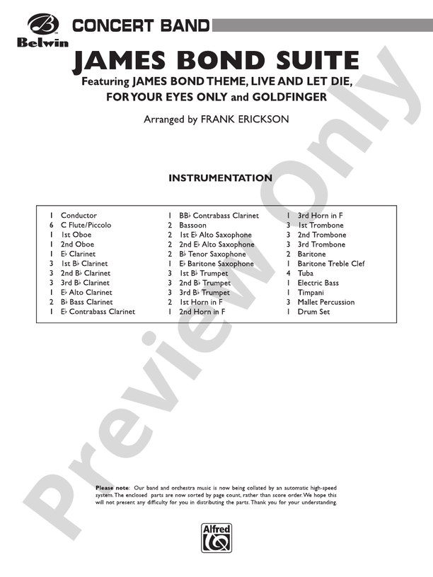 James Bond Suite (Medley) - Concert Band Conductor Score & Parts (Digital Download)