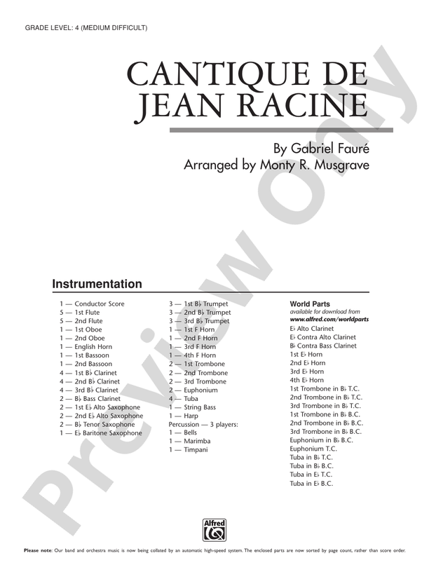 Cantique de Jean Racine - Concert Band Conductor Score & Parts (Digital Download)