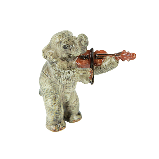 Elephant Playing the Violin Porcelain Figurine