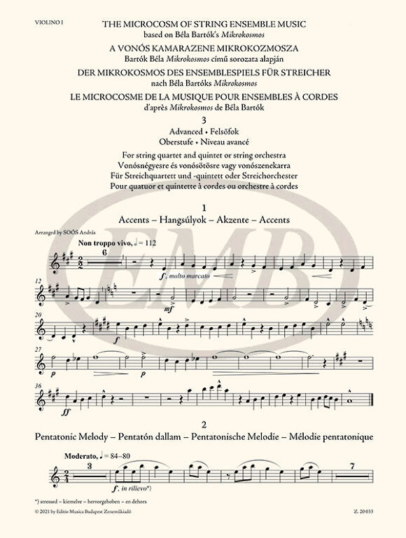 Bartok - The Microcosm of String Ensemble Music Volume 3 - String Orchestra edited by Soos/Borsos EMB Z20033