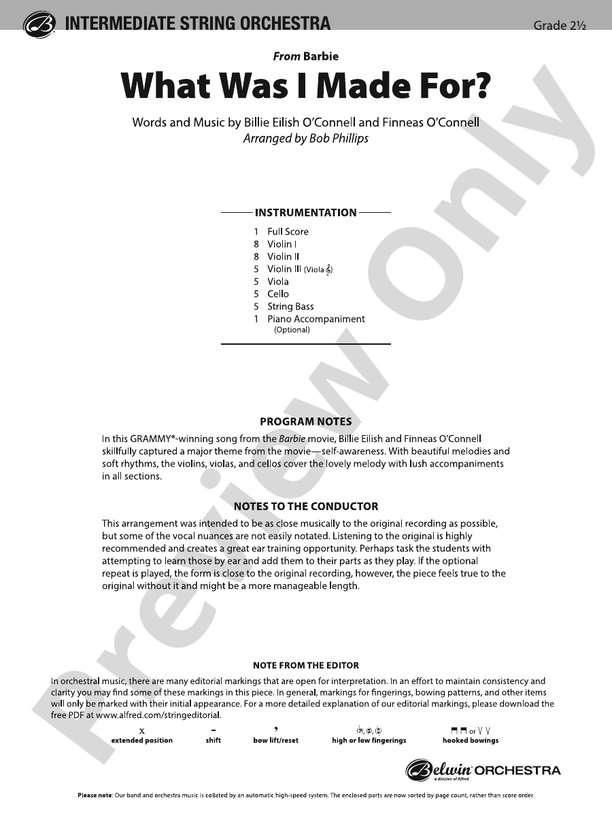 What Was I Made For? – String Orchestra Conductor Score & Parts