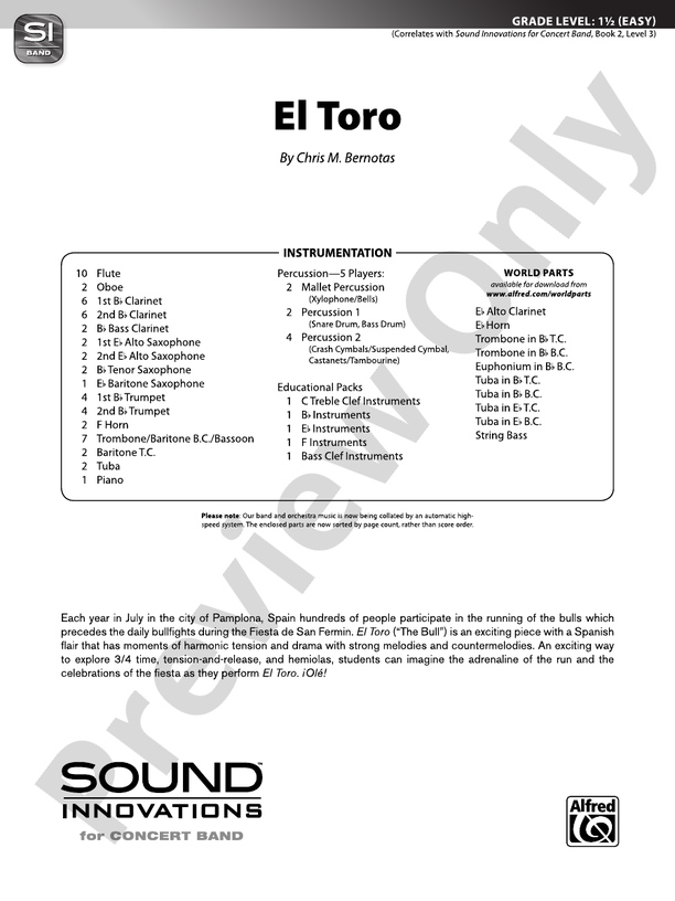 El Toro - Concert Band Conductor Score & Parts (Digital Download)