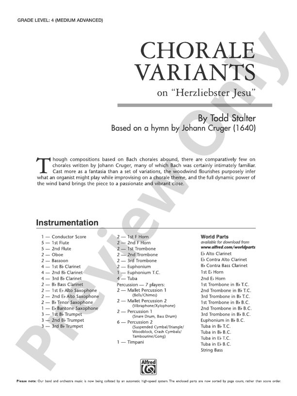 Chorale Variants - Concert Band Conductor Score & Parts (Digital Download)