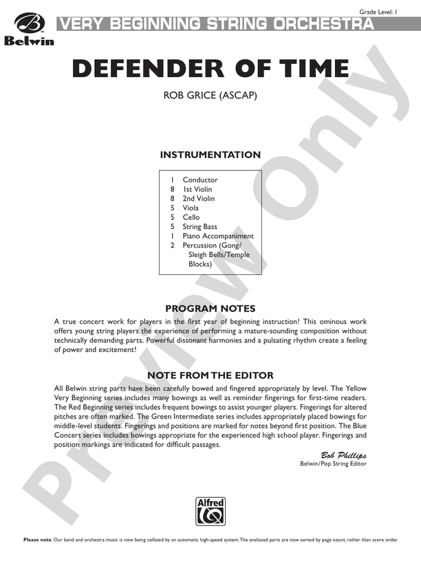 Defender of Time – String Orchestra Conductor Score & Parts (Digital Download)