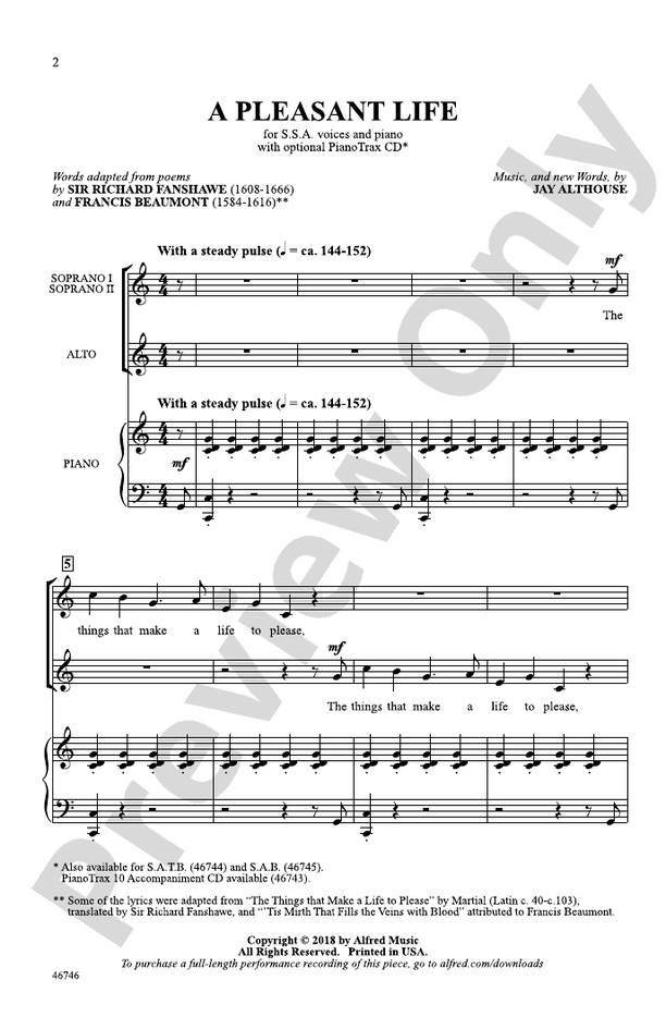 A Pleasant Life - SSA Choral Octavo (Digital Download)
