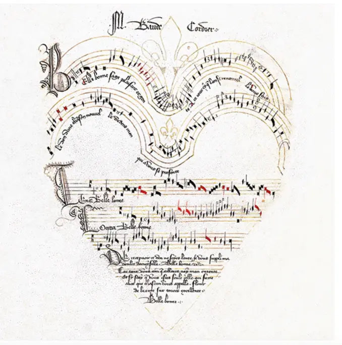 Greeting Card Gold Embossed Stave in the Shape of a Heart