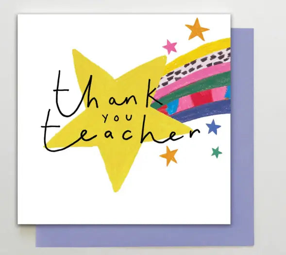 Greeting Card Thank You Teacher Gold Star with a Rainbow
