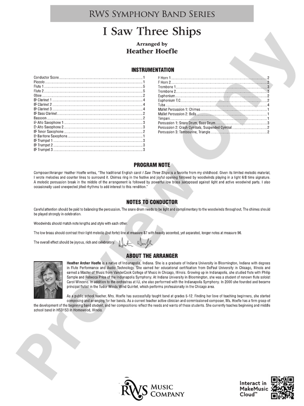 I Saw Three Ships - Concert Band Conductor Score & Parts (Digital Download)