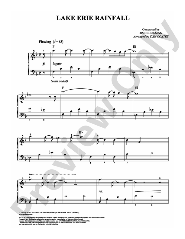 Lake Erie Rainfall - Arr. Dan Coates - Easy Piano (Digital Download)