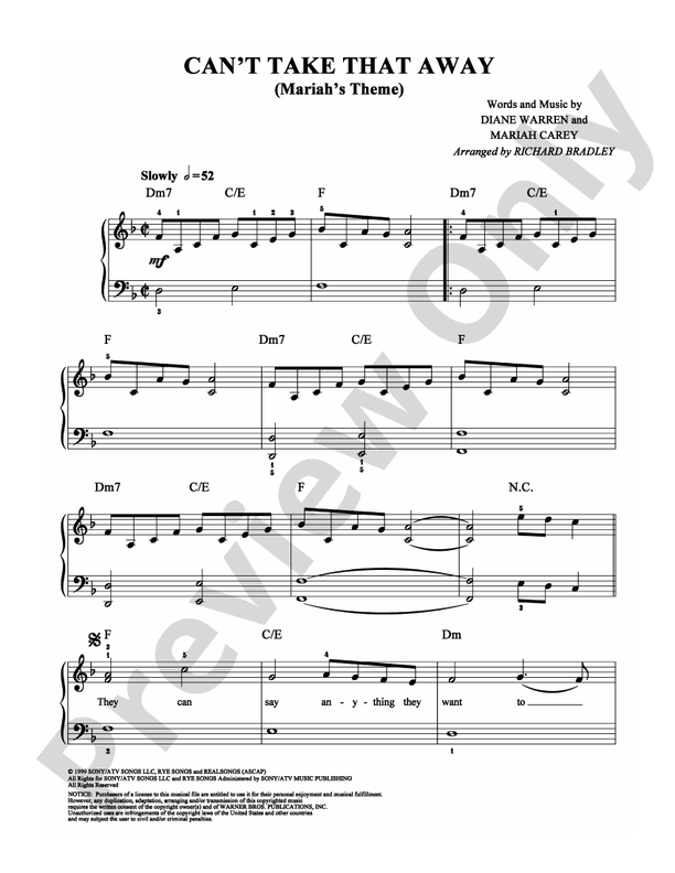 Can't Take That Away (Mariah's Theme) - Arr. Richard Bradley (DSM-PS-0008277) - Easy Piano (Digital Download)