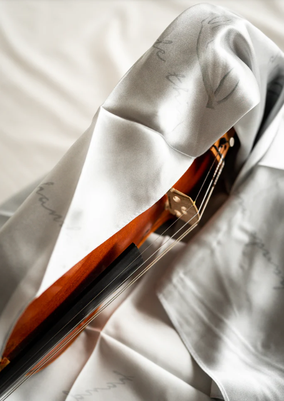 Silk Instrument Wrap - Leatherwood, Mulberry Silk, Slate Grey