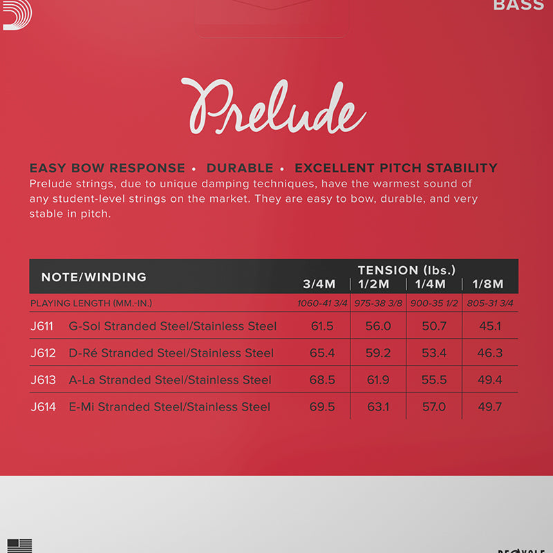 D'Addario Prelude Double Bass, Set (Med), 3/4
