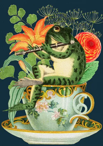 Greeting Card Frog Playing the Flute