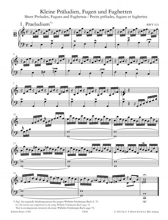 Bach J S - Short Preludes, Fugues & Fughettas - Piano Solo - Peters EP11510