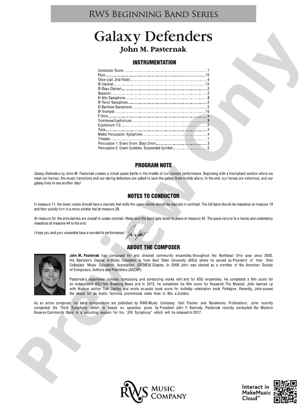 Galaxy Defenders - Concert Band Conductor Score & Parts (Digital Download)