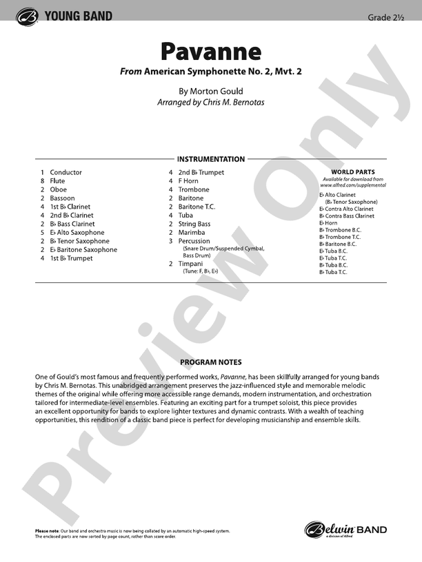 Pavanne - Concert Band Conductor Score & Parts(Digital Download)