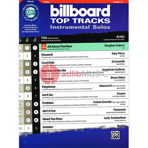 Billboard Top Tracks Inst Solos Vla Bk/CD