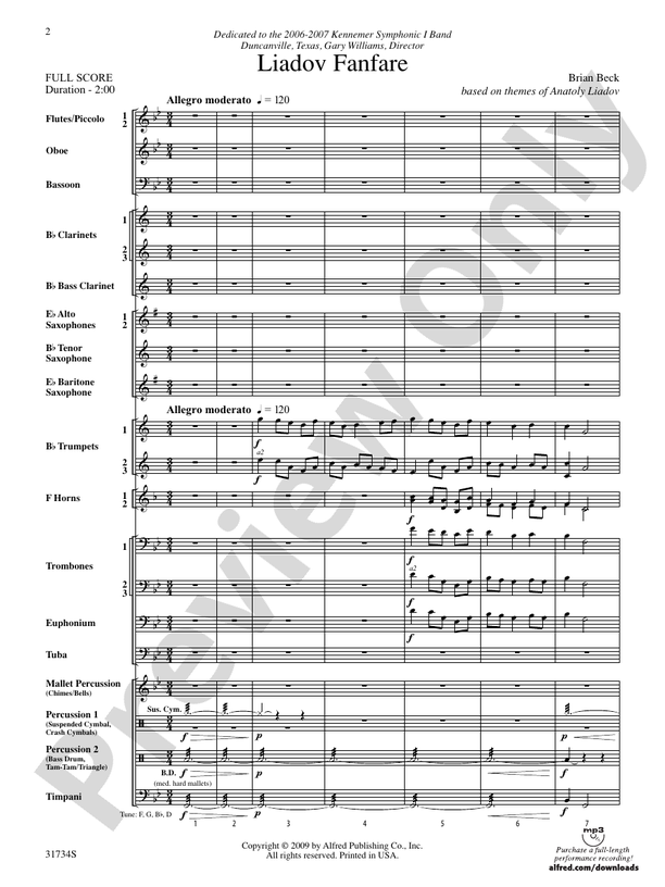 Liadov Fanfare - Concert Band Conductor Score & Parts (Digital Download)